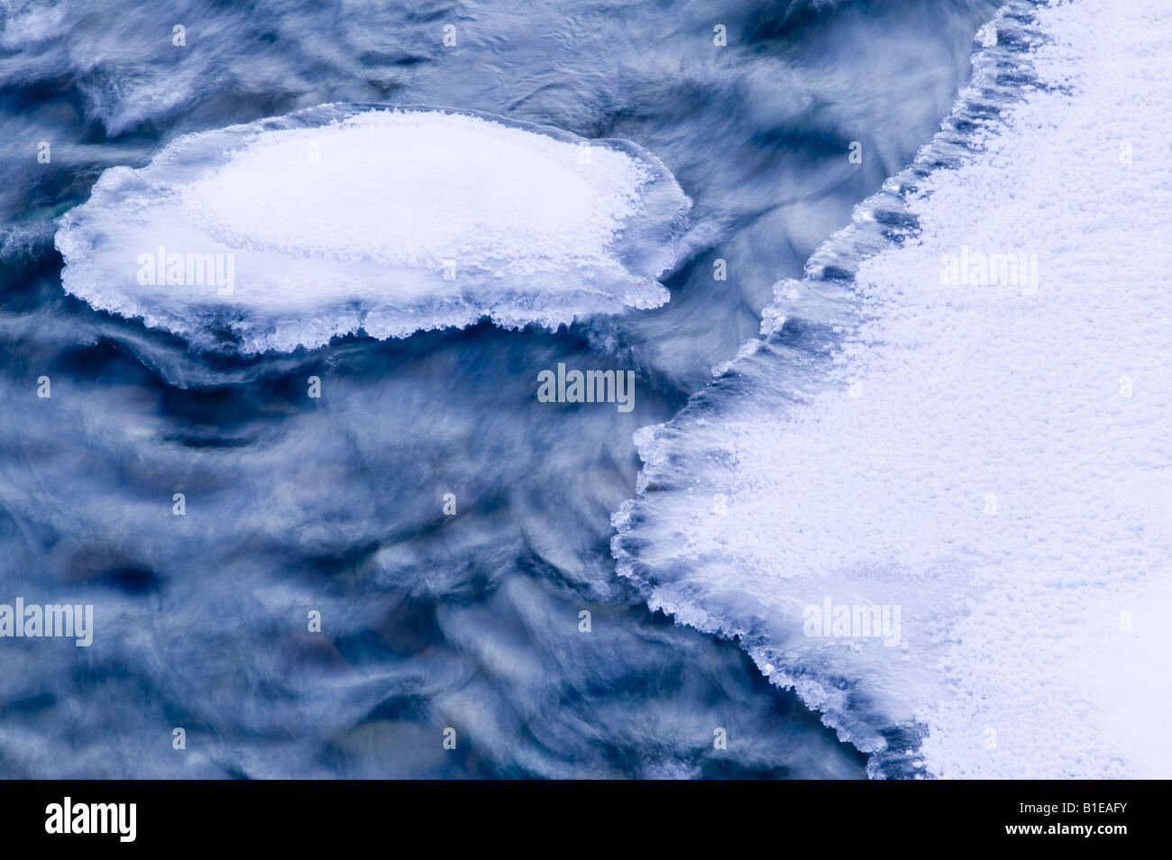 Close up of stream and shelf ice in winter near Fairbanks Alaska Stock Photo