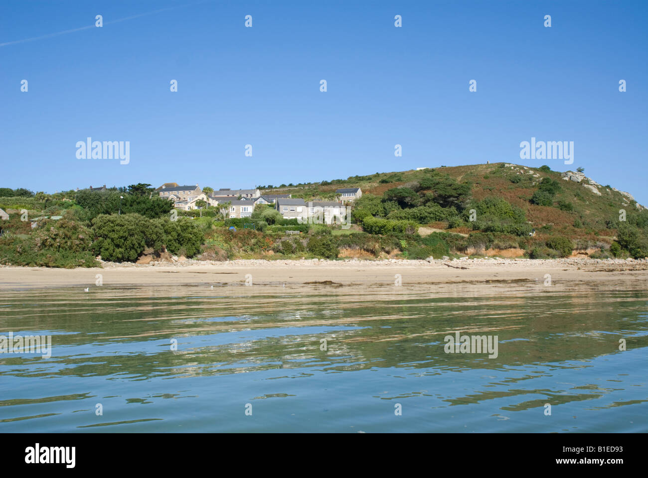The Town on Bryher, Isles of Scilly, viewed from a boat Stock Photo Alamy