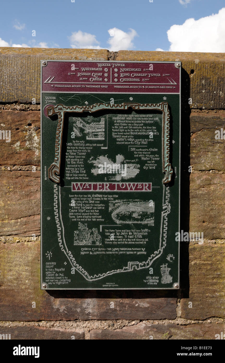 Plaque describing Bonewaldesthorne's Tower on The City Walls, Chester, Cheshire, England UK Stock Photo