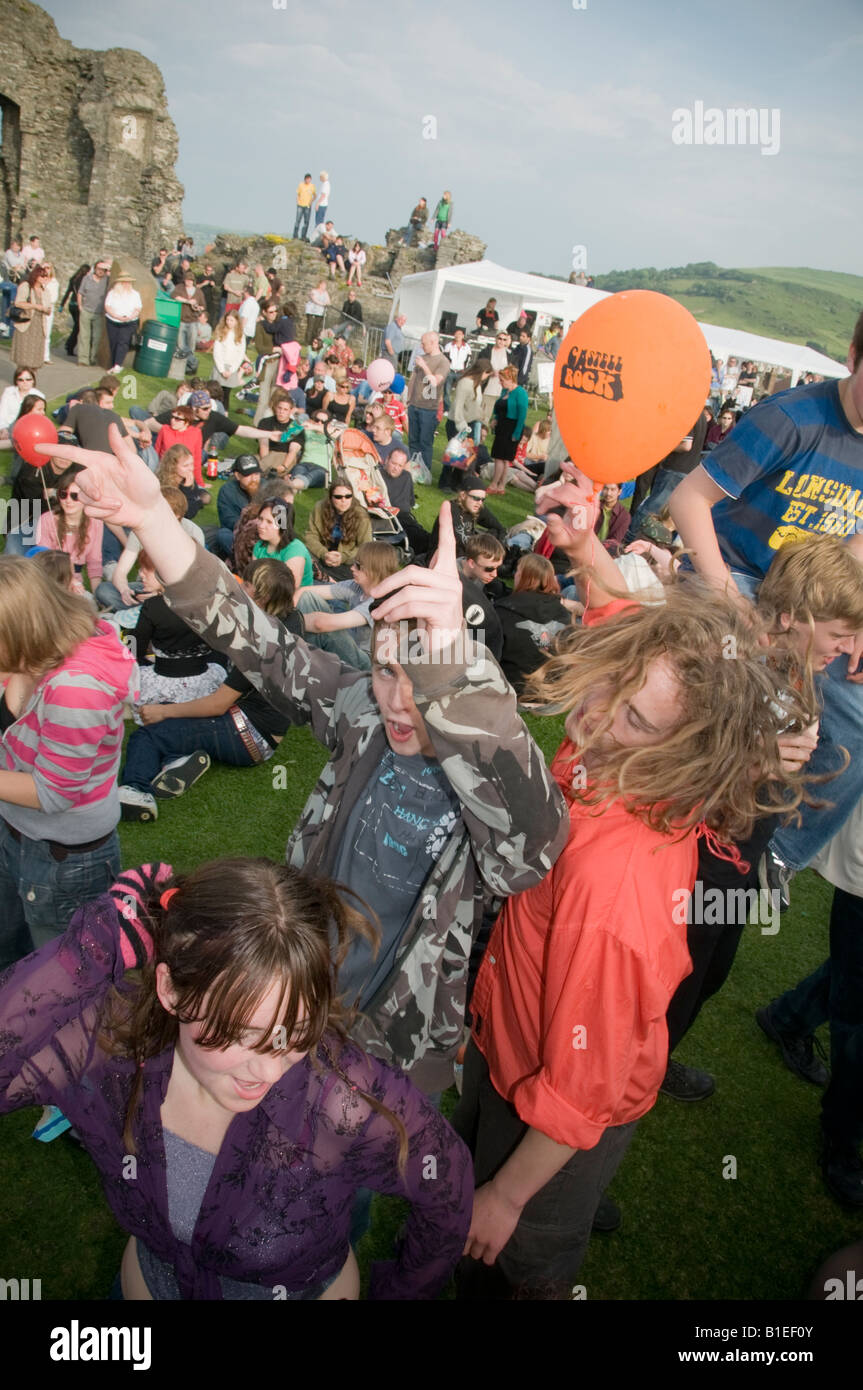 young people Teenagers dancing at Roc y Castell Castle Rock free music festival Aberystwyth Wales UK Stock Photo