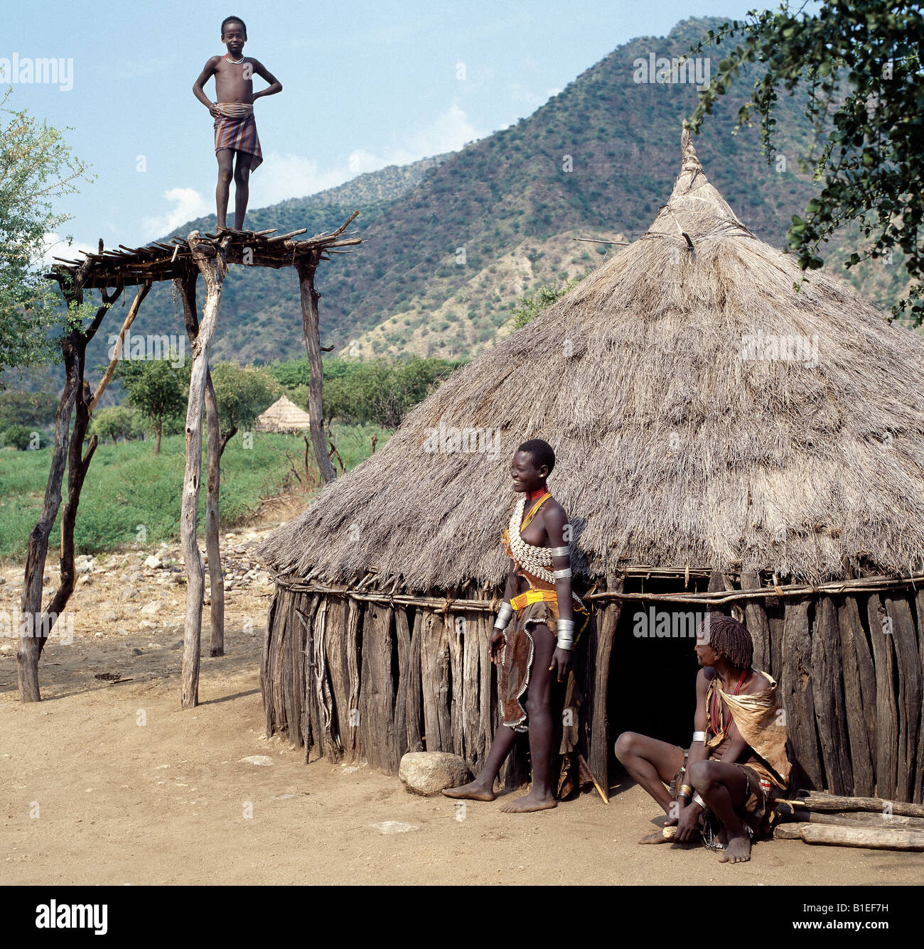 A thatched house of the Tsemay people of remote Southwest 