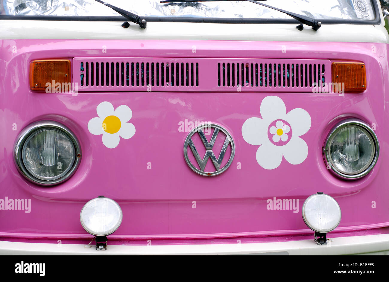 Pink Volkswagen Caravanette, UK Stock Photo