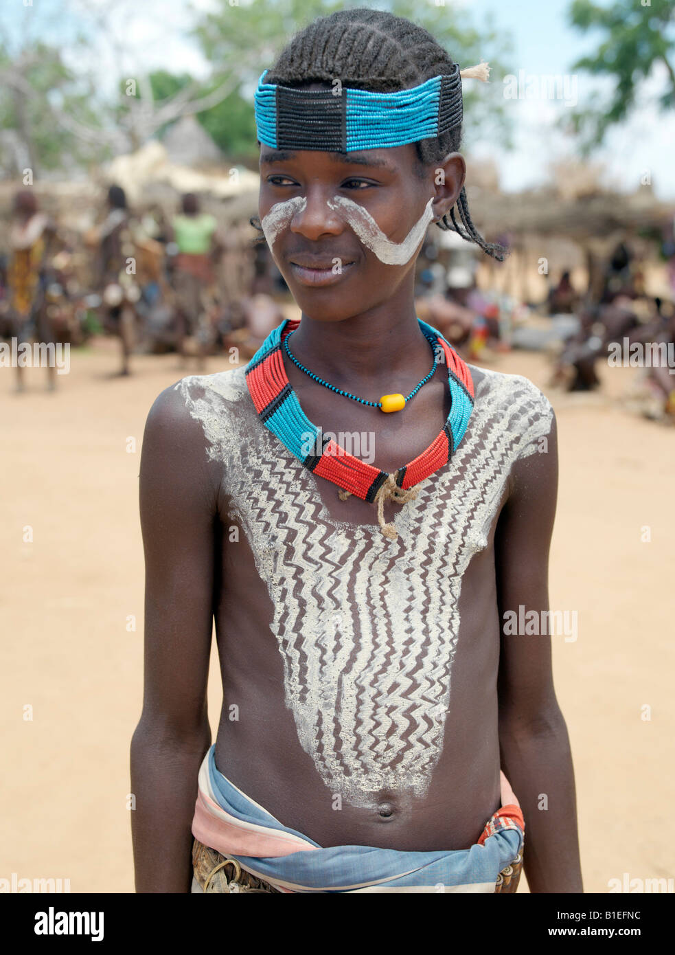 A smart young Hamar youth at Turmi Market.The Hamar are semi-nomadic pastoralists who live in harsh country. Stock Photo