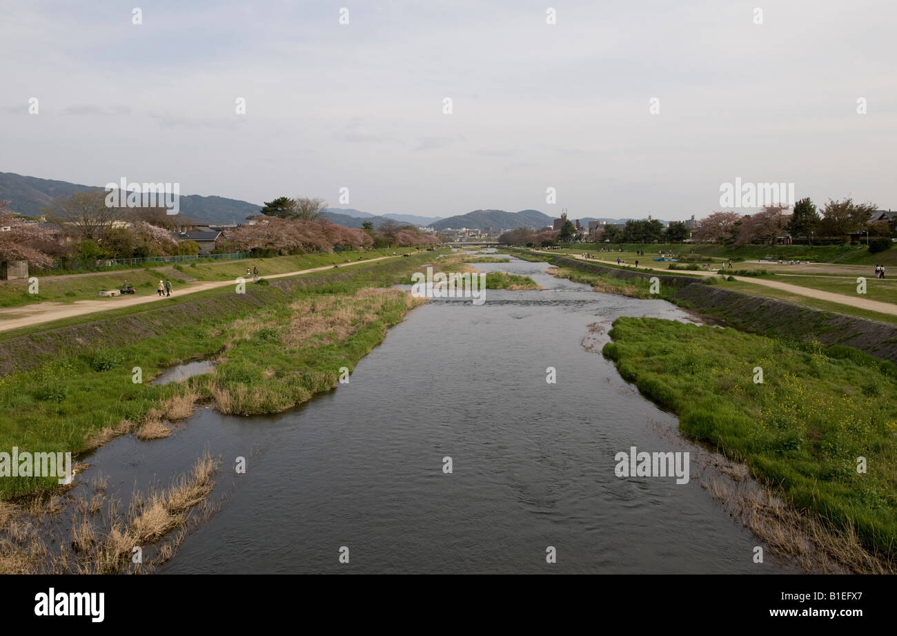 Kyoto, Japan. The Kamo river (Kamo-gawa) flows through the city Stock Photo