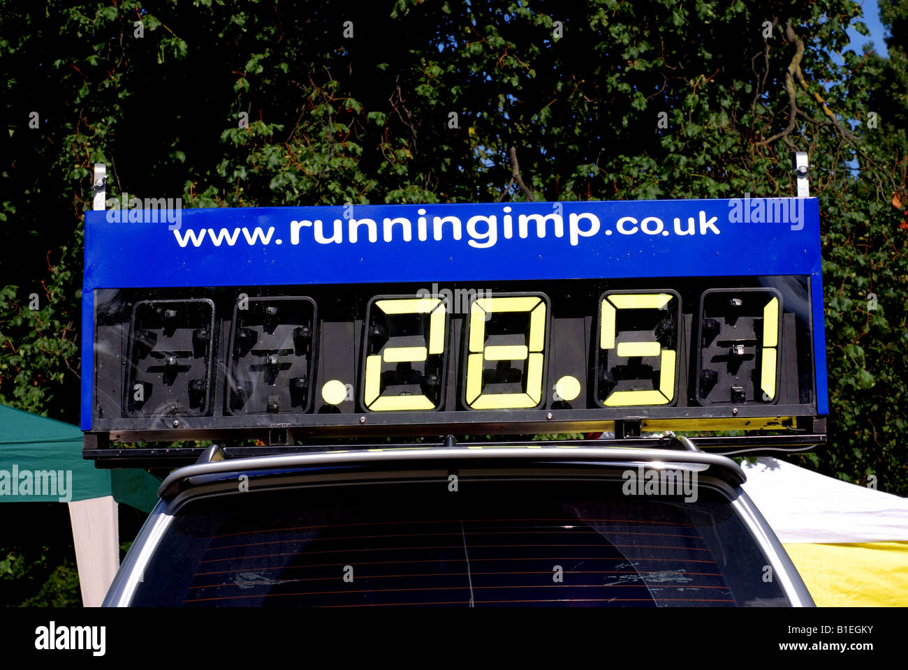 Digital clock timing walking race, UK Stock Photo