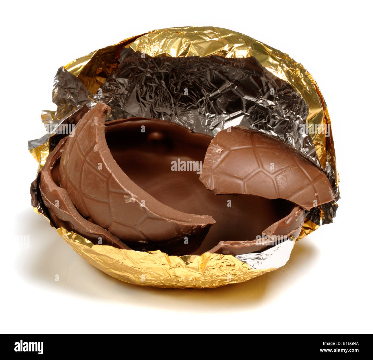 Broken chocolate easter egg Stock Photo