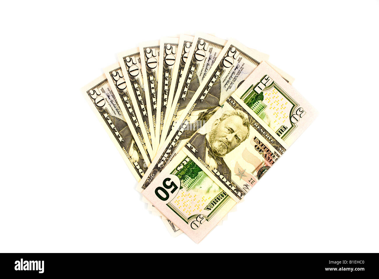 Pile of American money - $ 50 dollar bills. Stock Photo