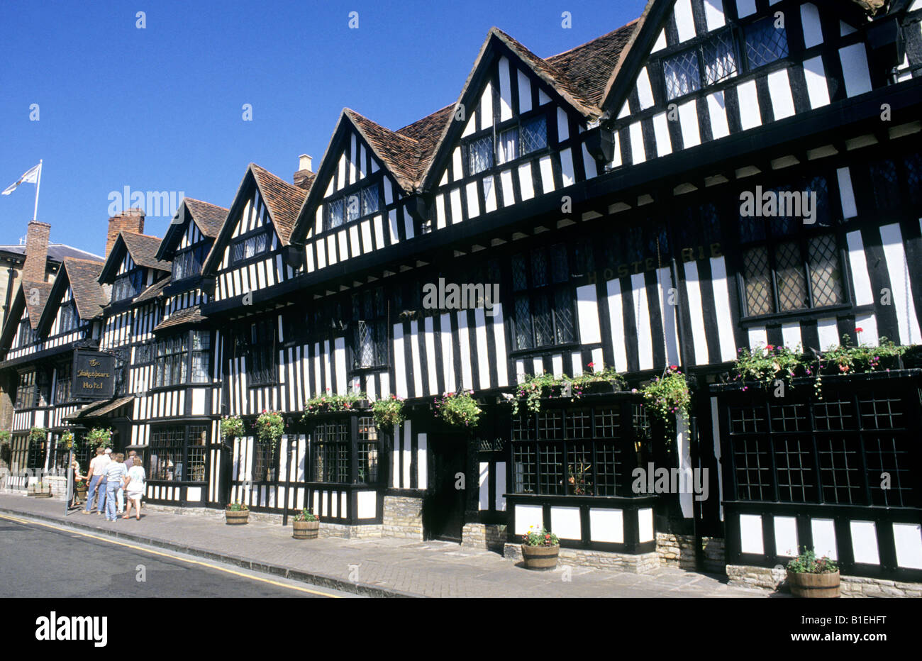 Stratford upon Avon, Town, Street, Black and White timbered buildings