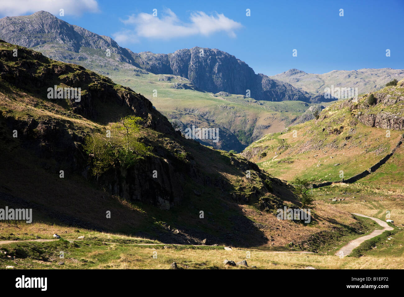 The 'Langdale Pikes' Seen In The Distance As Viewed From 'Side Pike' Near Blea Tarn, The 'Lake District' Cumbria England UK Stock Photo