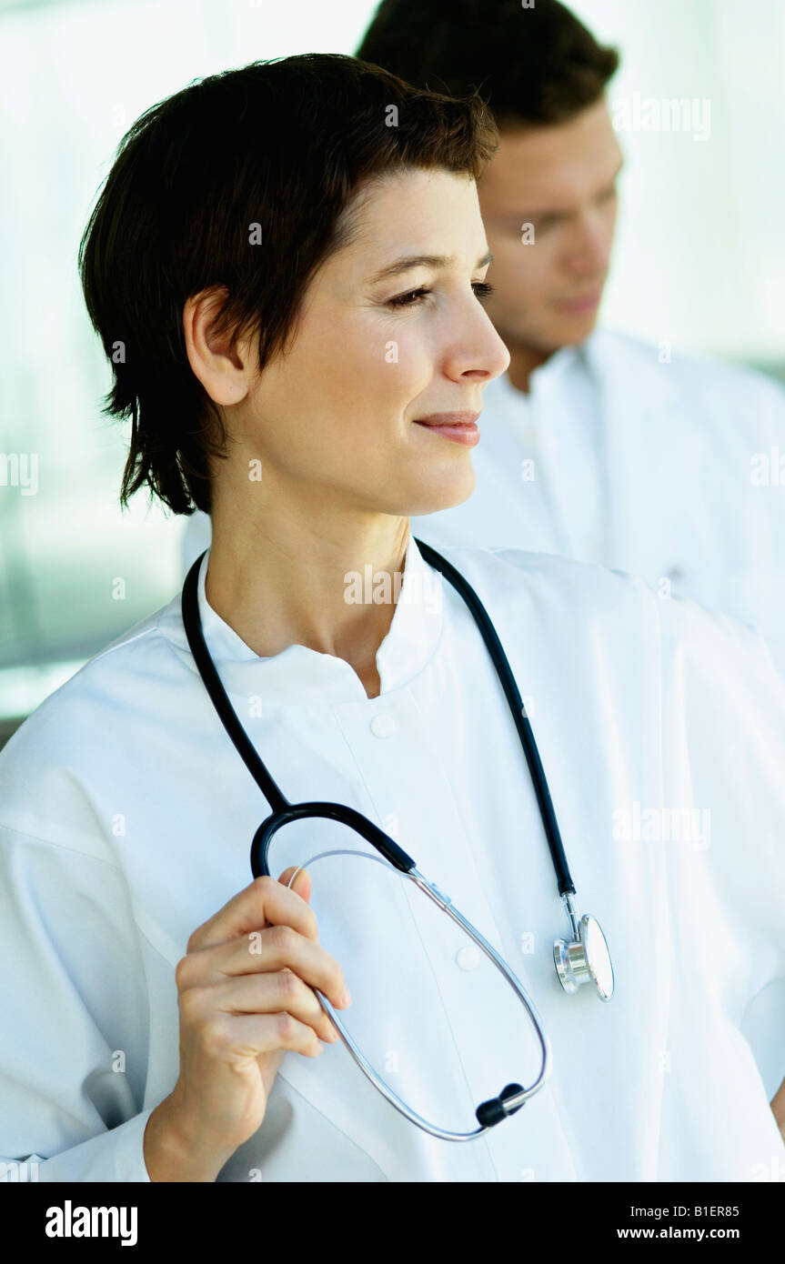Closeup of a female doctor standing with a stethoscope around her neck