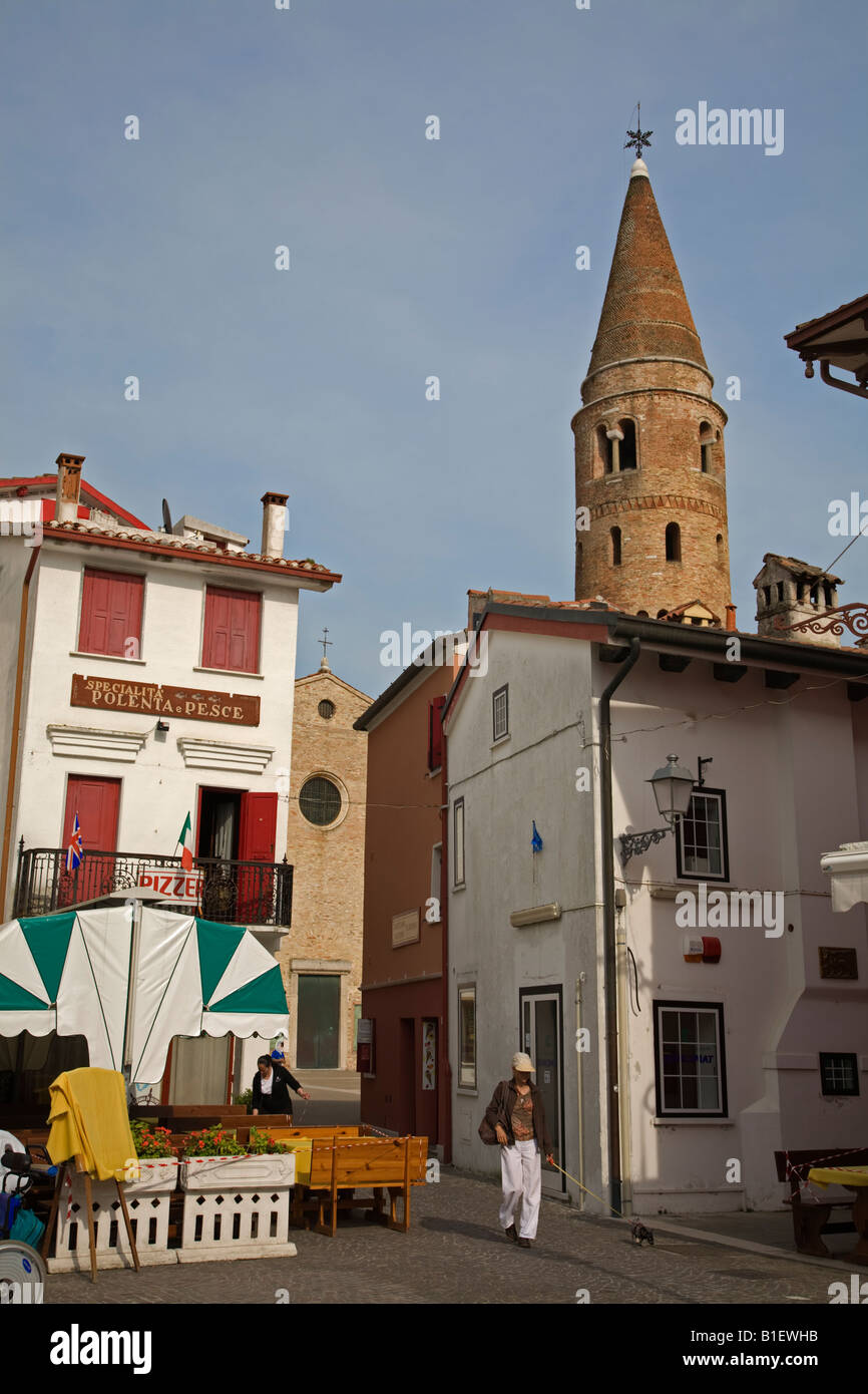 The Campanile of the Duomo above old houses at Caorle Stock Photo Alamy