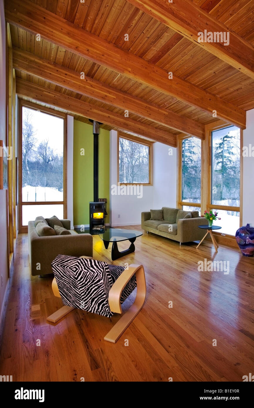 View of living room of a contemporary Craftsman Style home, Anchorage Alaska. Stock Photo