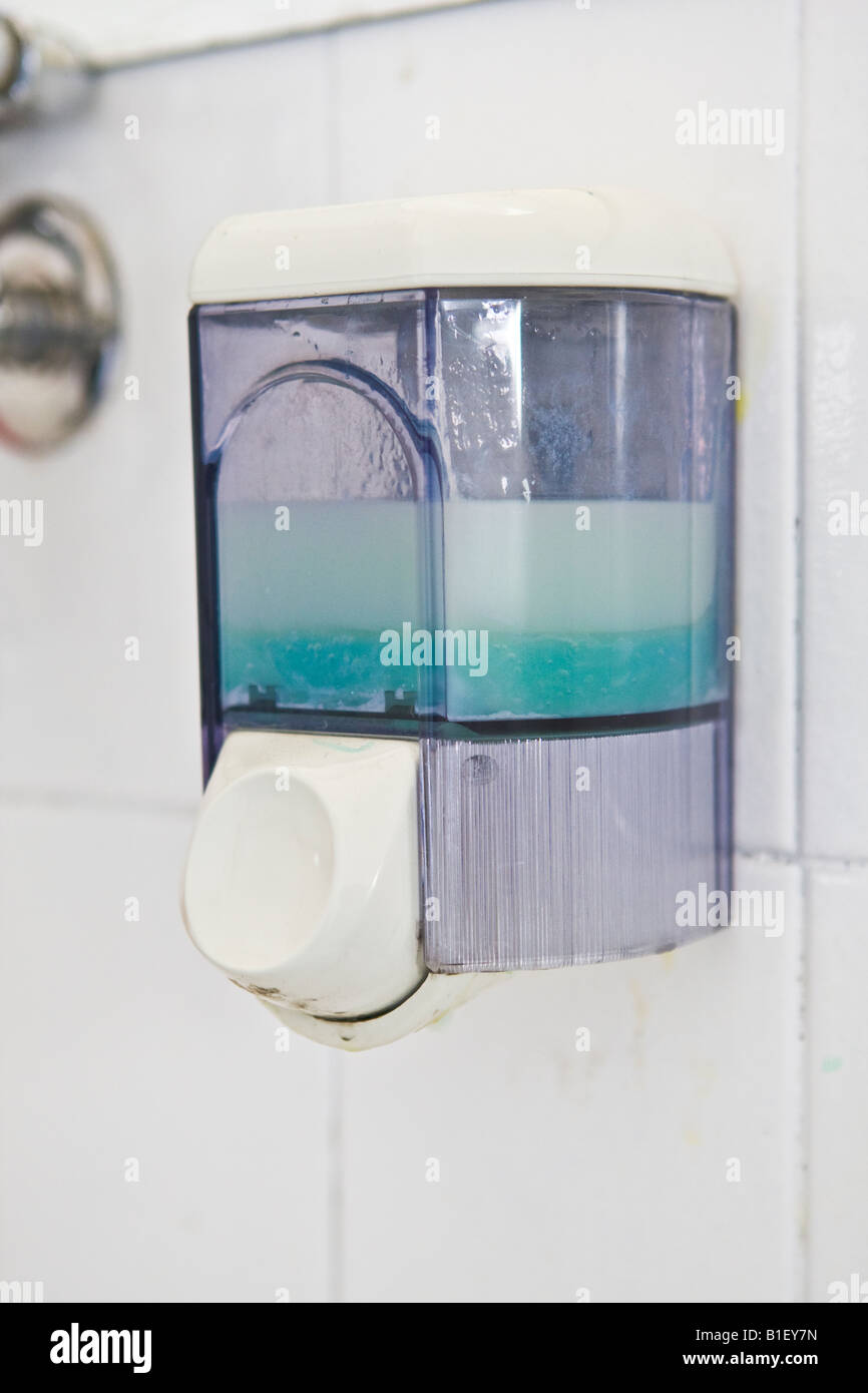 soapdish soap liquid light blue white bathroom Stock Photo