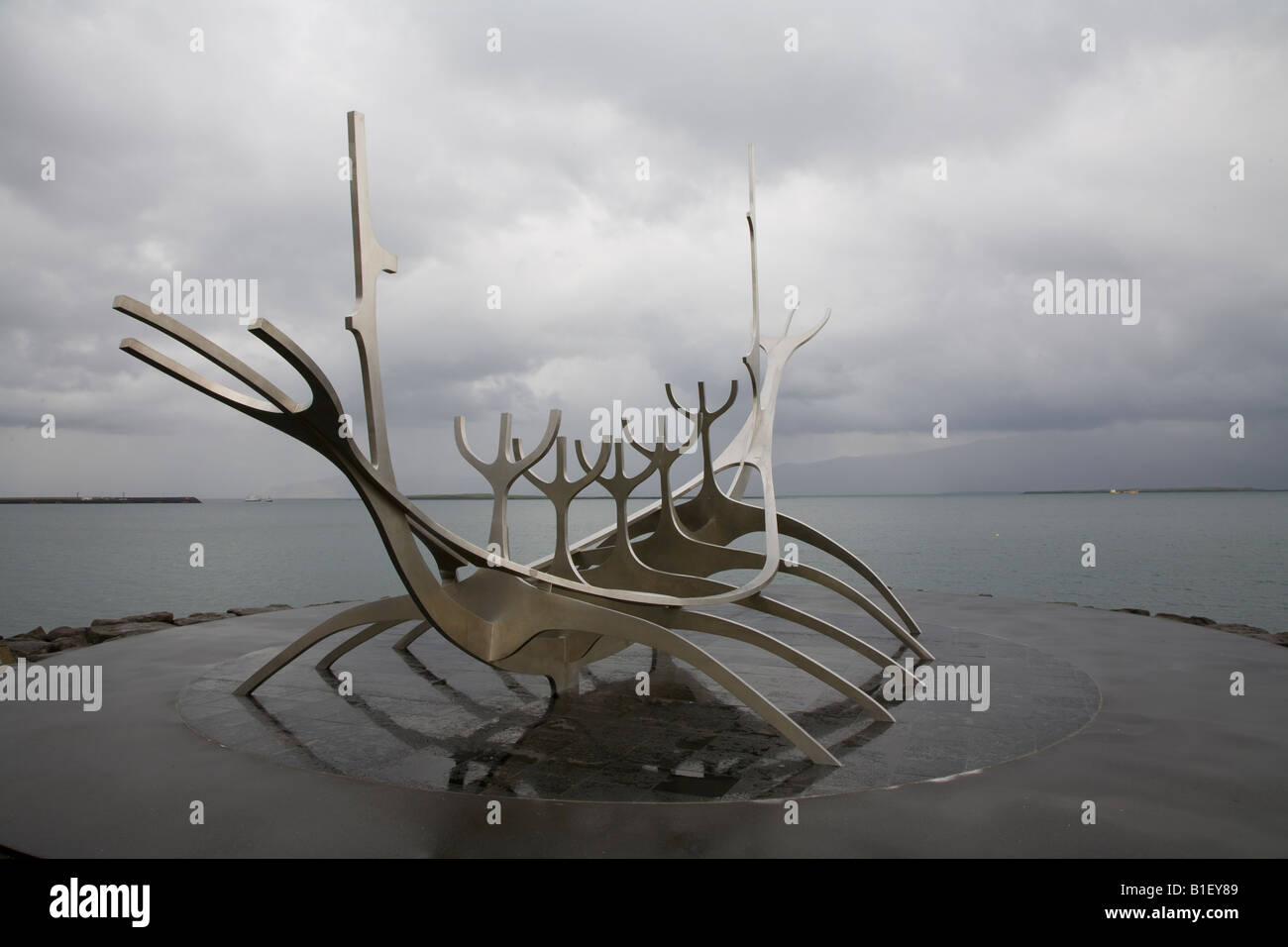 Viking boat sculpture on the harbourside in Reykjavik, Iceland Stock