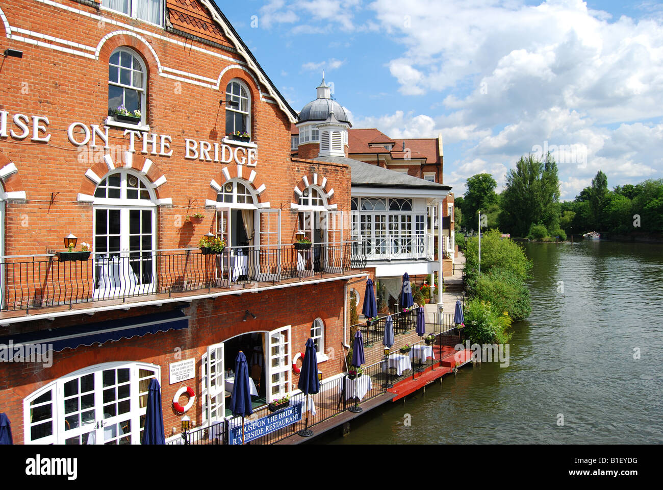 House on the Bridge Restaurant from Windsor Bridge, Eton, Berkshire, England, United Kingdom Stock Photo