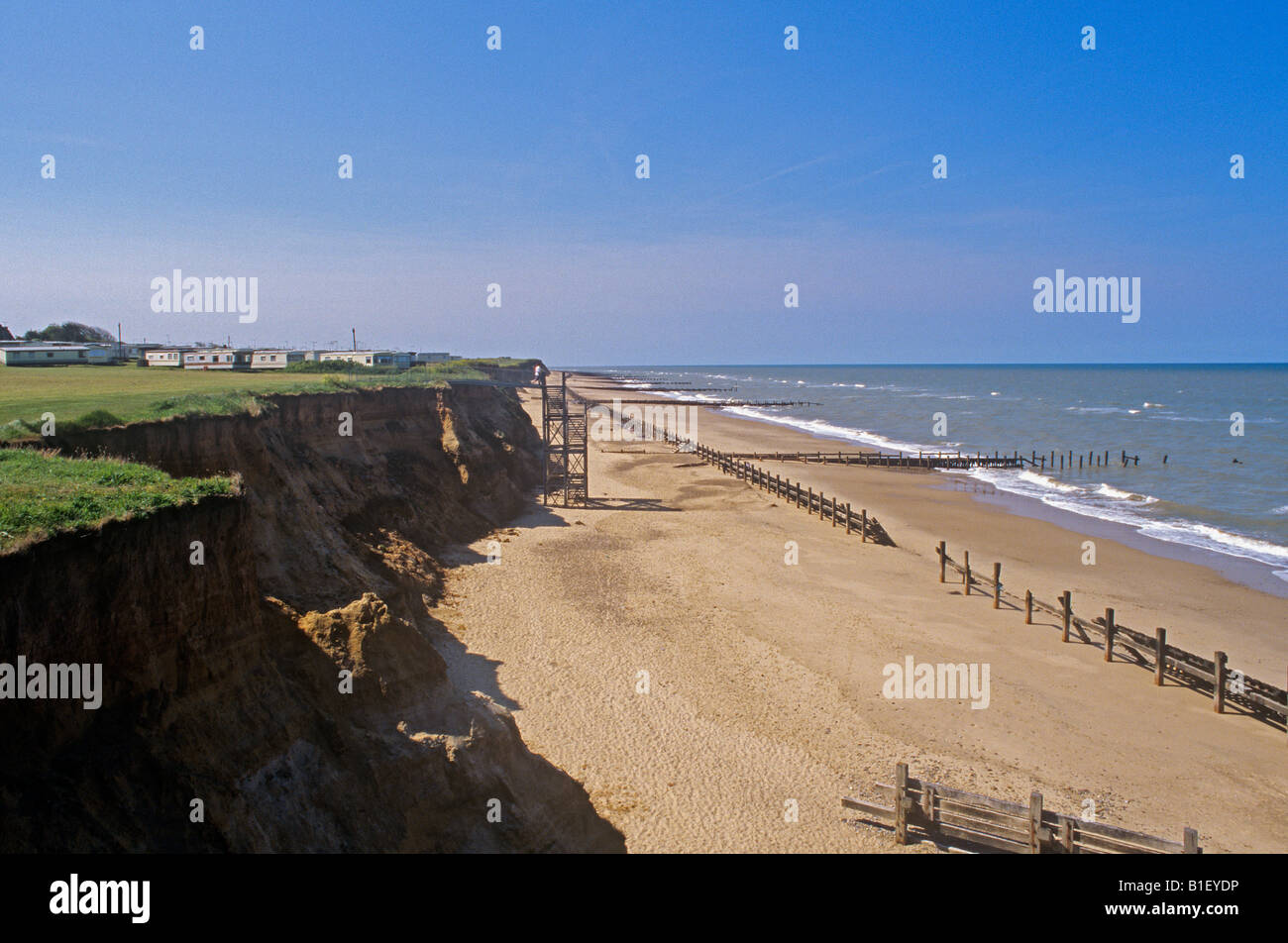 Happisburgh Beach with new steps as access Stock Photo