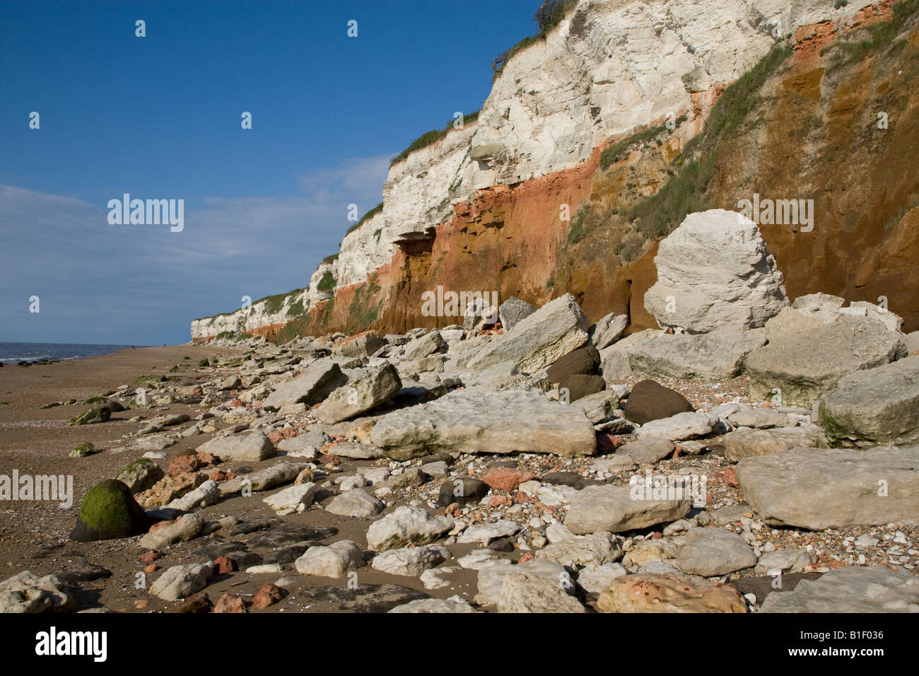 The red, brown & white striped cliffs of Hunstanton West Norfolk Stock Photo