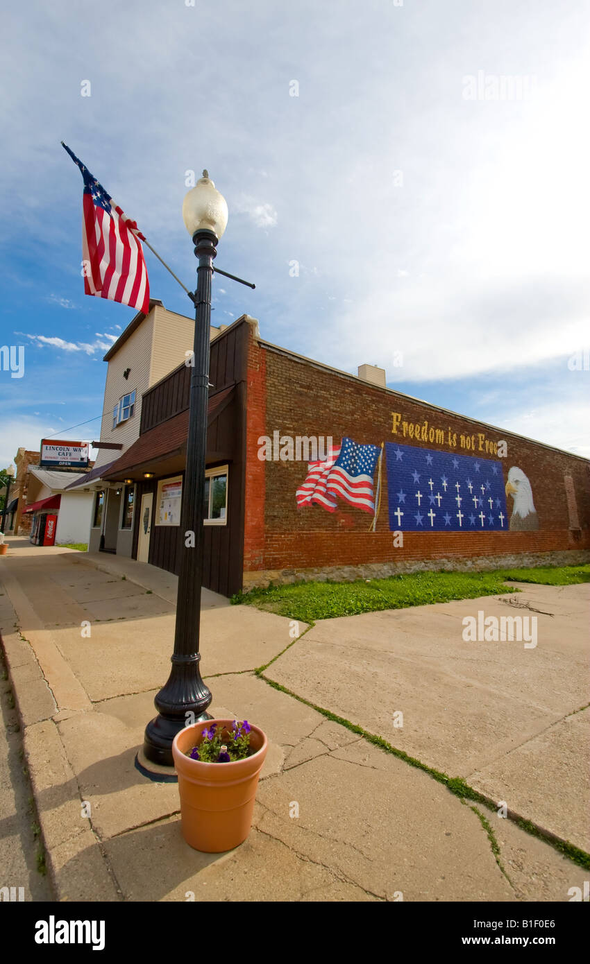 A patriotic mural on the VFW Hall in a small town in Illinois. Stock Photo