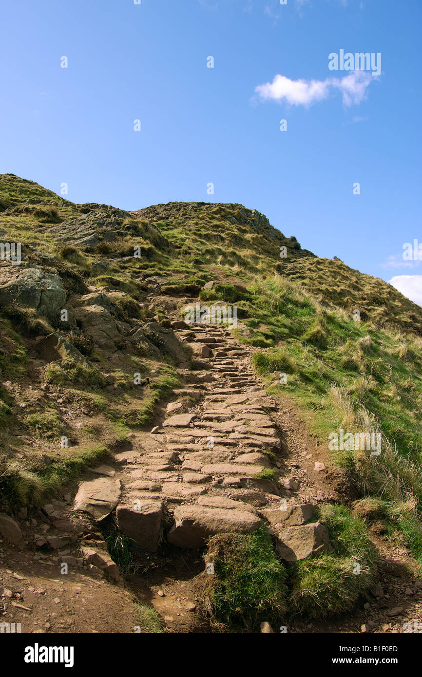 Stone steps leading up to the summit of Arthur's Seat, Edinburgh, Scotland. Stock Photo