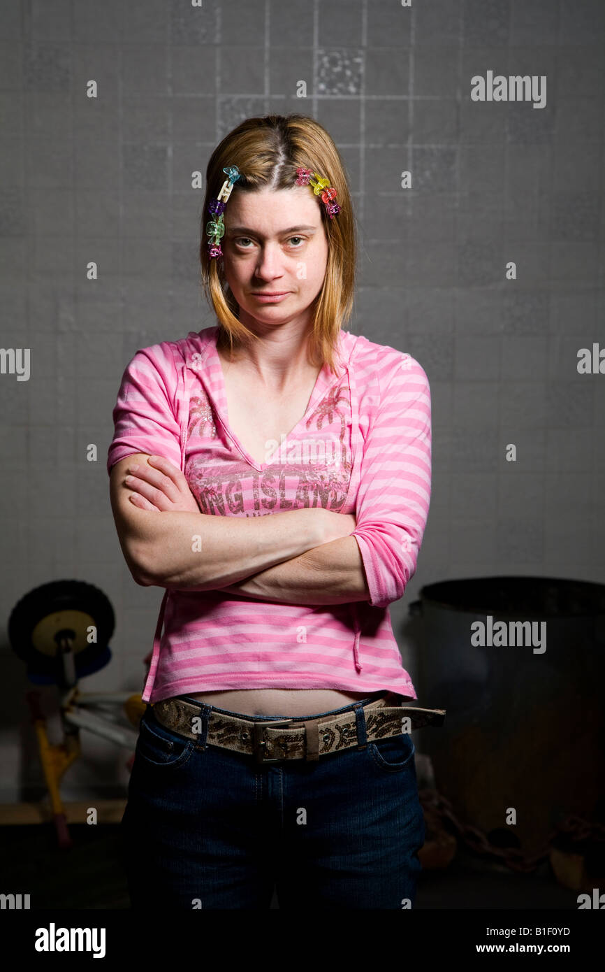 Young adult looking furiously at the camera Stock Photo