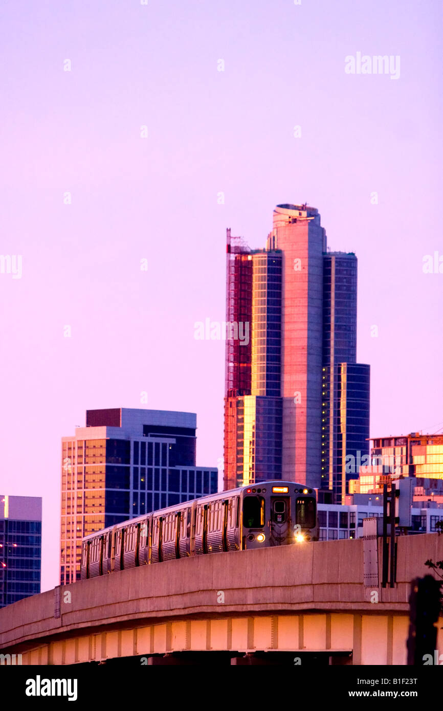 An Orange Line El train moves through the Chinatown neighborhood on the south side of Chicago