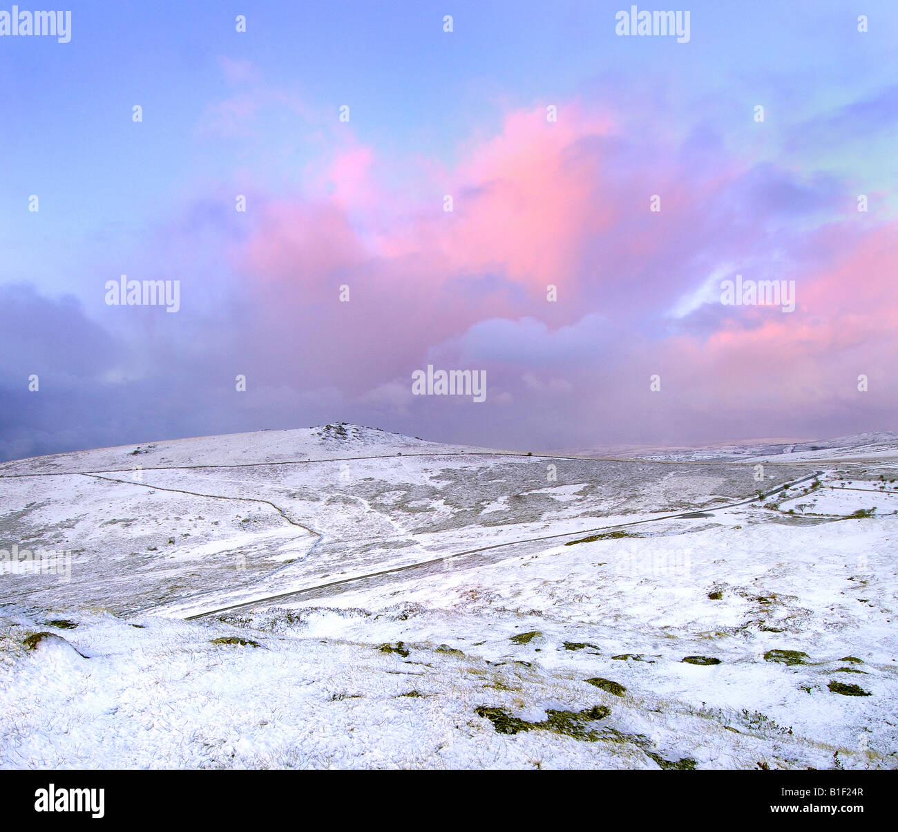 Wintry sunrise on dartmoor National Park with a heavy overnight