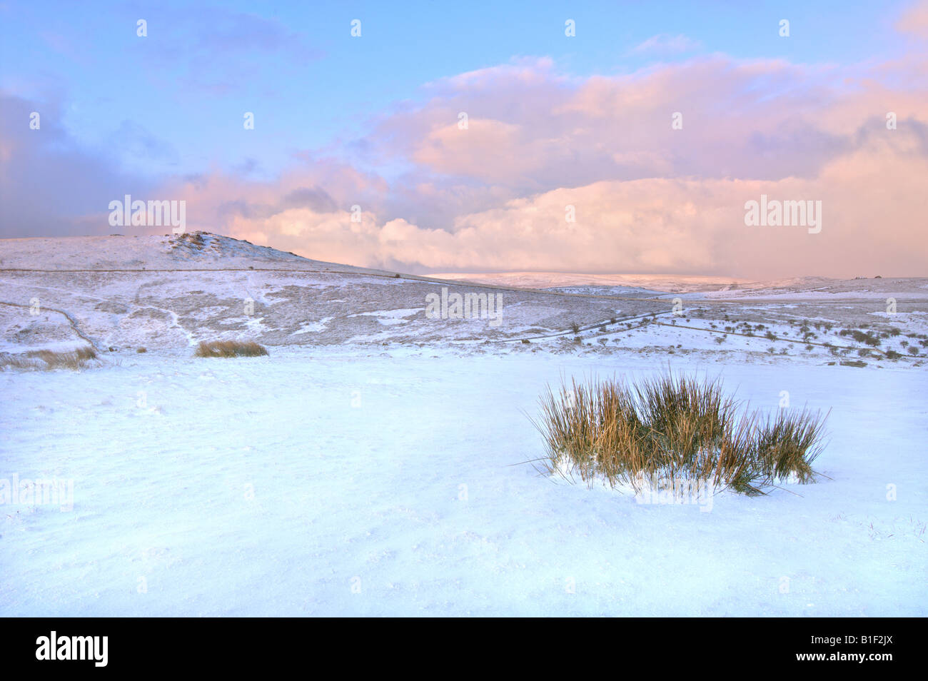 Wintry sunrise on dartmoor National Park with a heavy overnight
