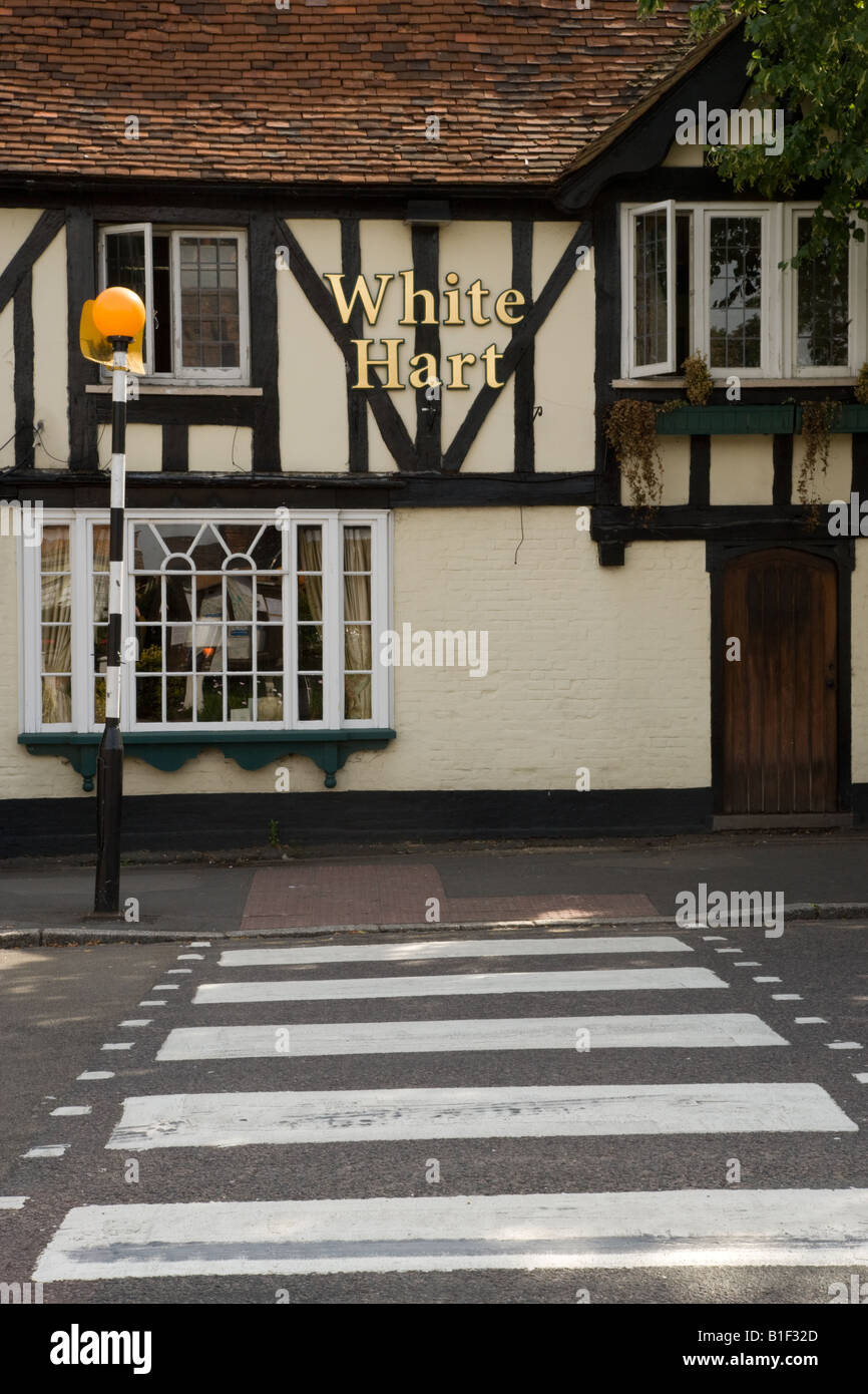 Zebra crossing and Belicia beacon outside the White Hart pub and