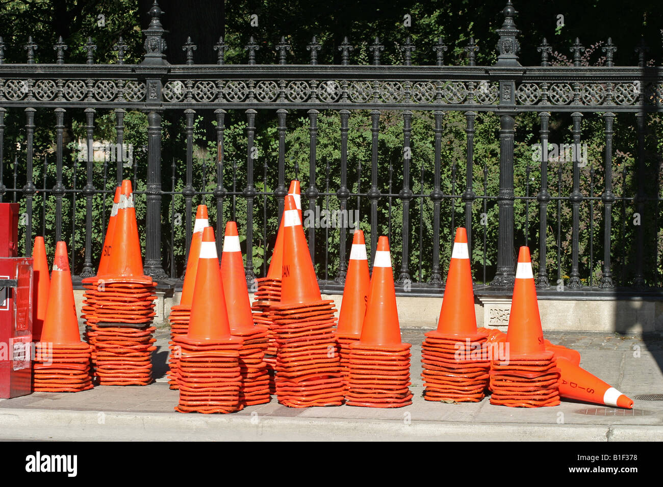 stacked orange pylons Stock Photo Alamy