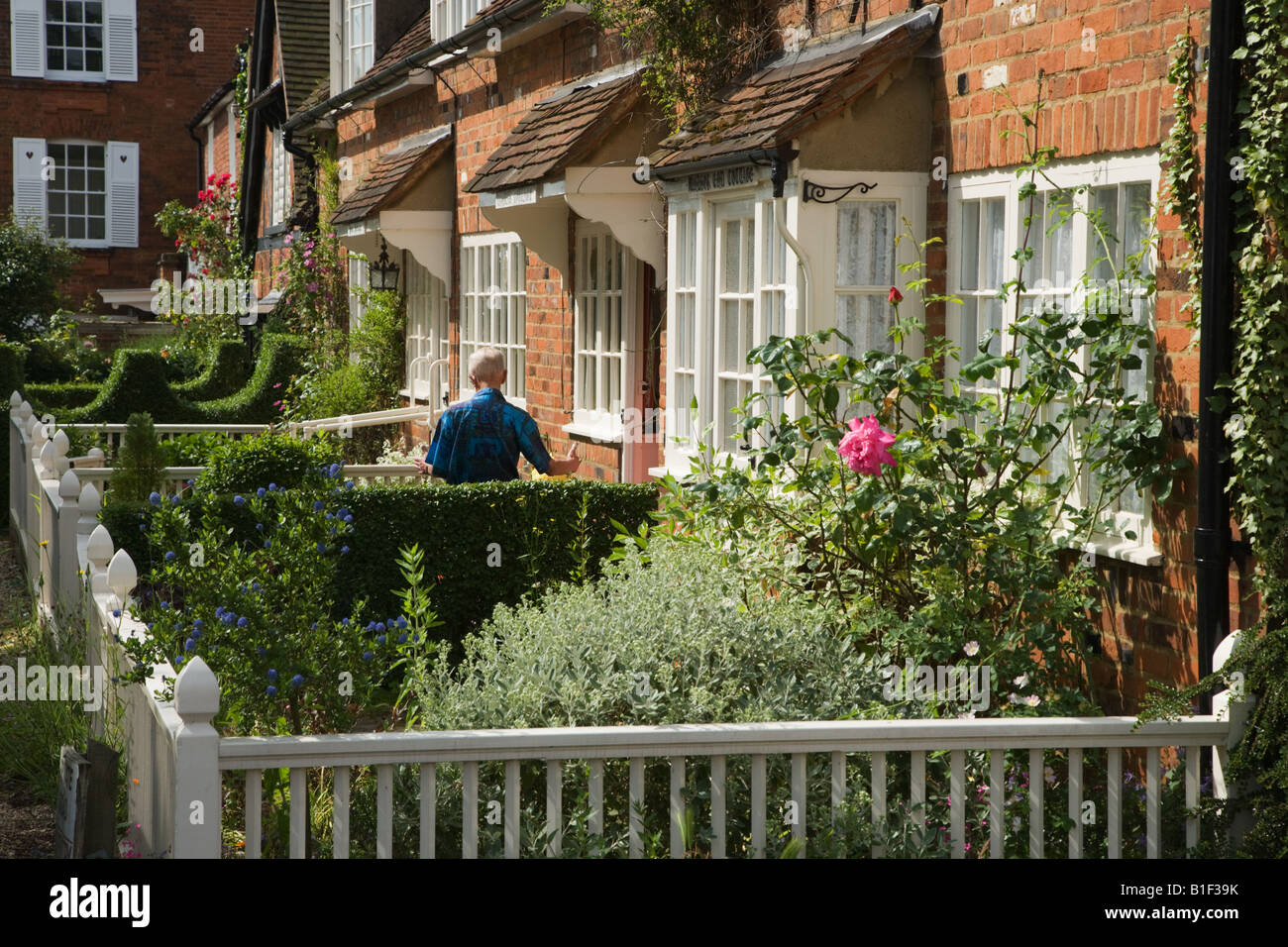 Terraced cottage front gardens in Beaconsfield Bucks UK Stock Photo Alamy