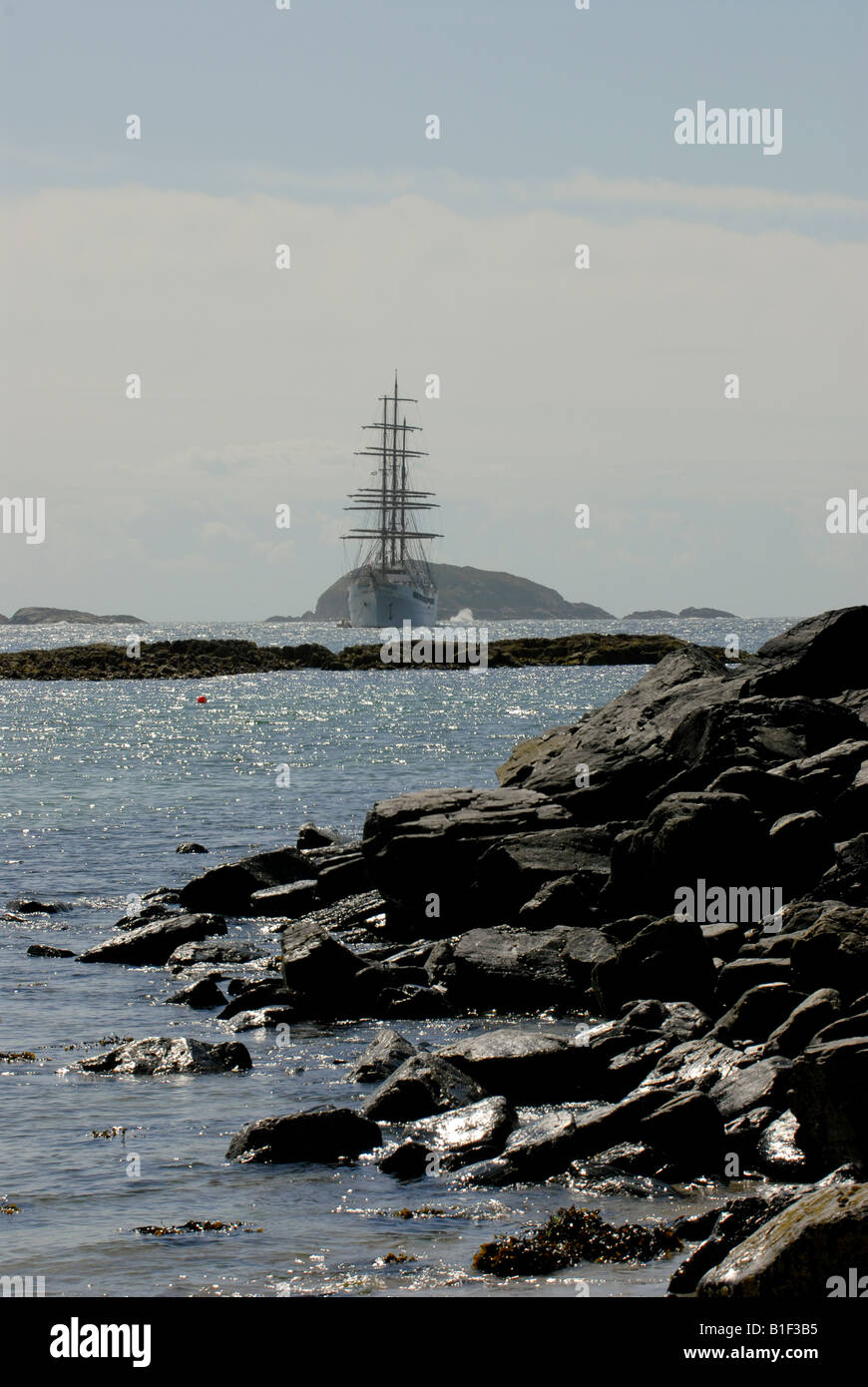 Ghostly boat on the isle of Iona Stock Photo