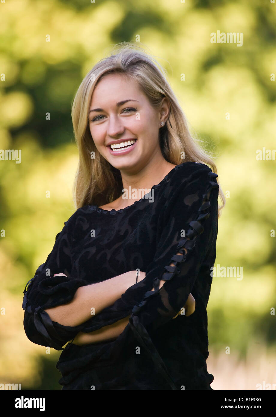 Beautiful young Caucasian woman with blond hair Stock Photo - Alamy