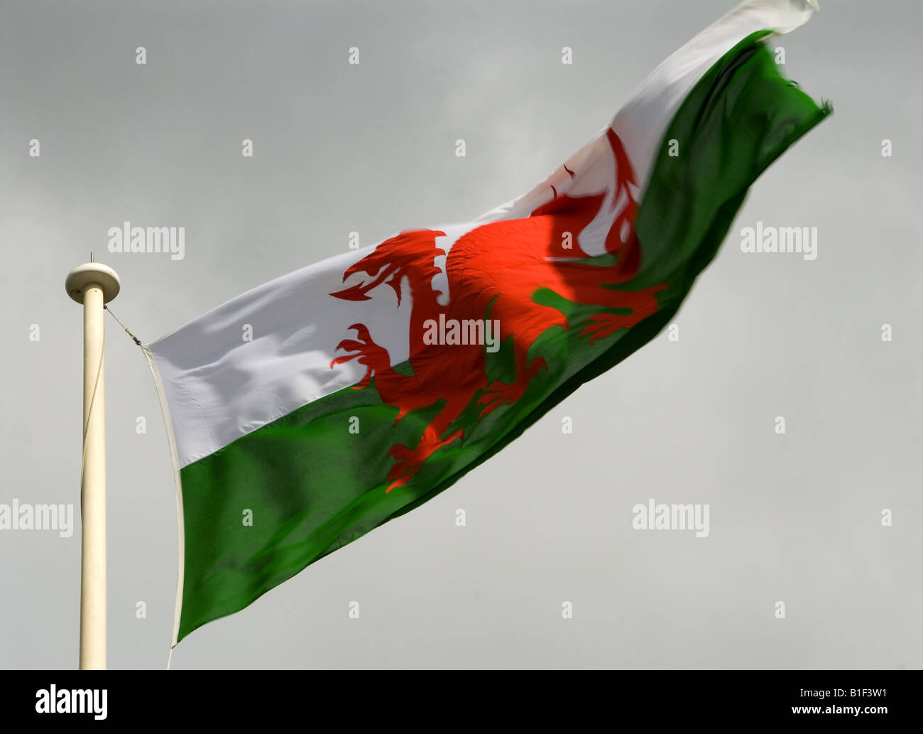 the welsh flag flying on one its famous buildings Stock Photo