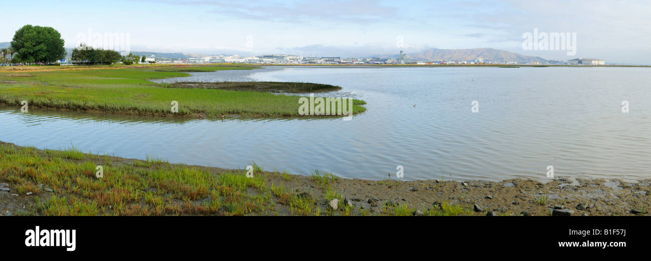 San Francisco airport (KSFO) panorama in South San Francisco, Millbrae CA Stock Photo