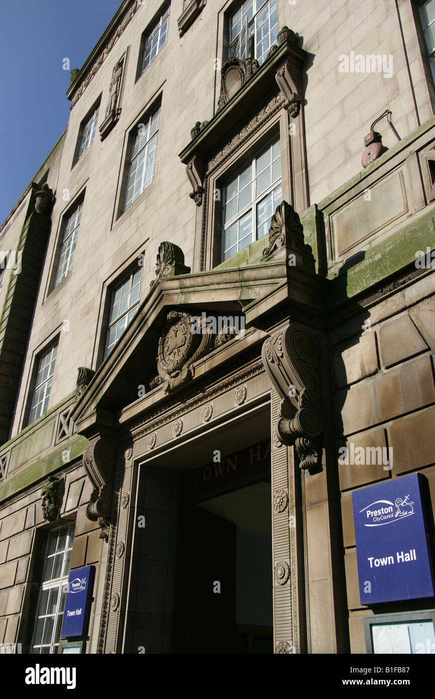 City of Preston, England. Main entrance to Preston Town Hall and City