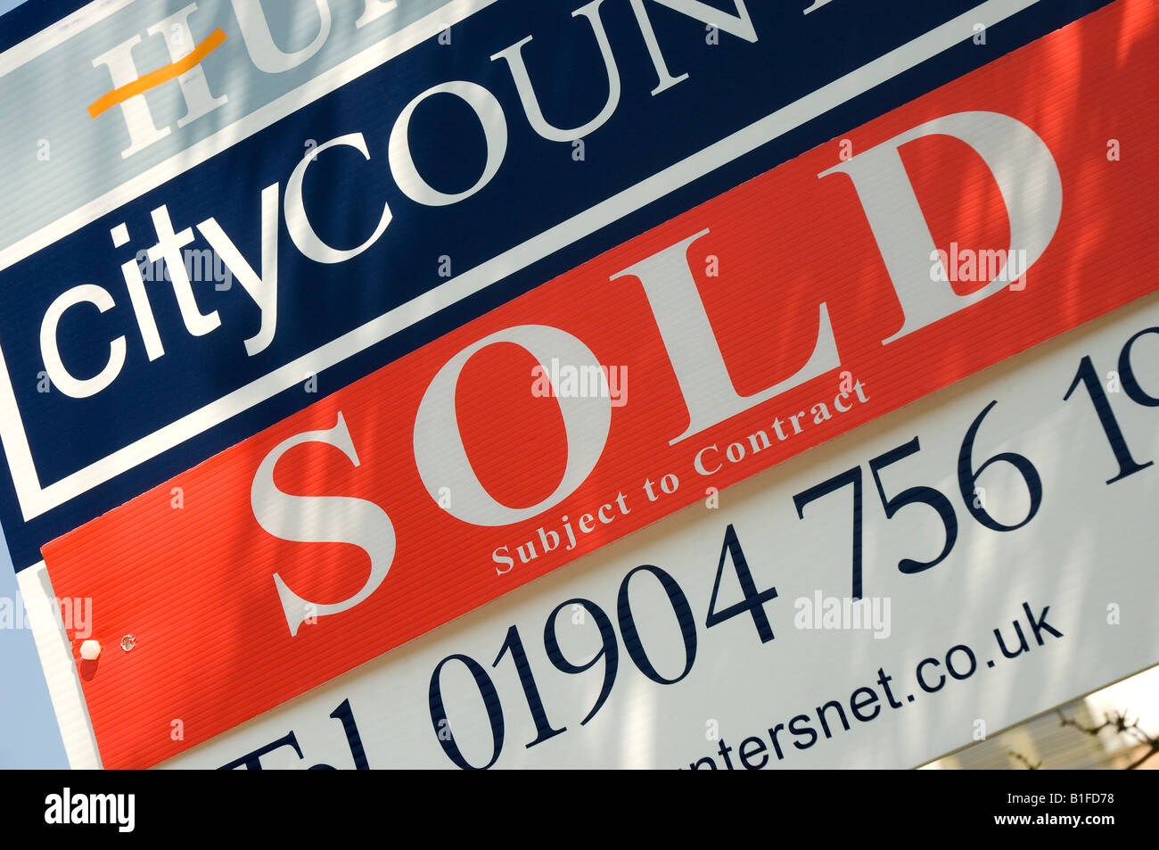 Sold property sign board England UK United Kingdom GB Great Britain Stock Photo