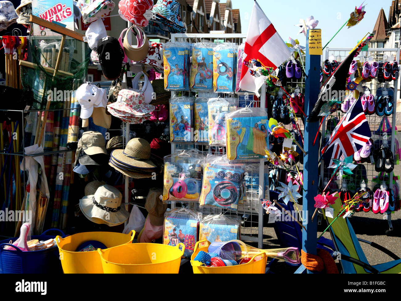 Beach goods on sale at seaside in England Stock Photo