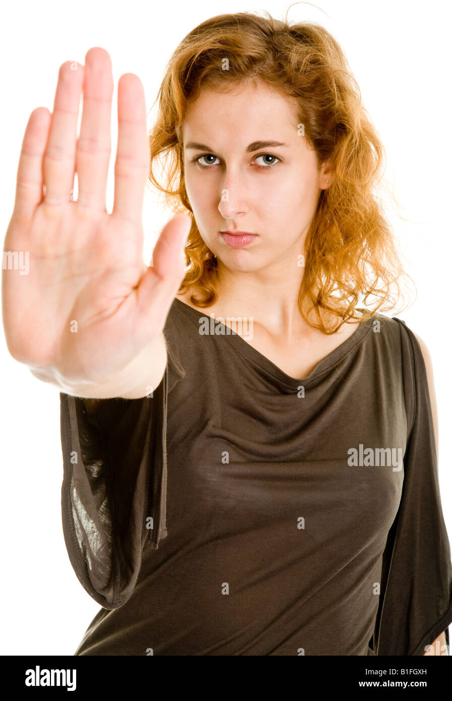 young woman put out her hands Stock Photo