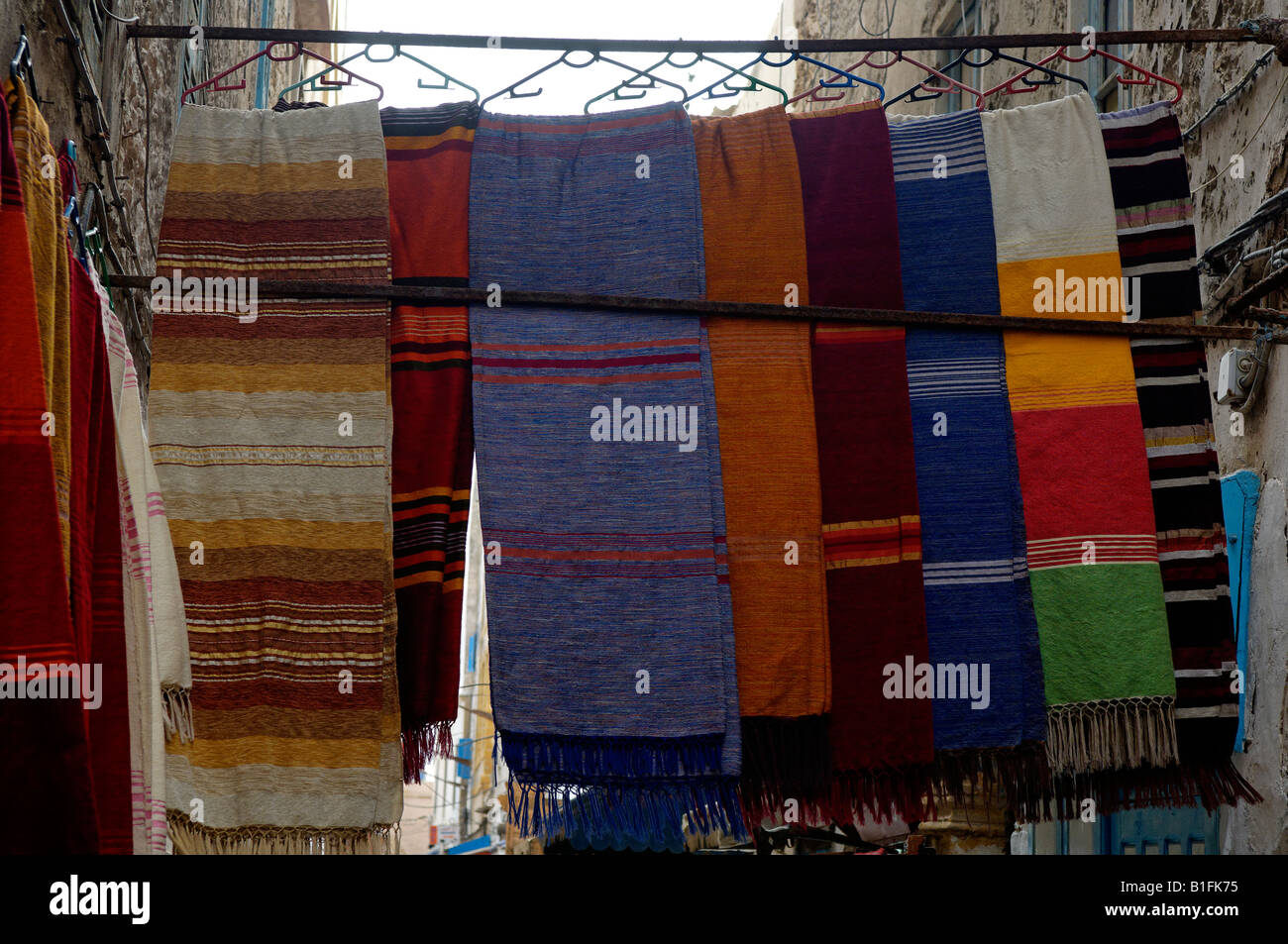 Hanging Blankets On Sale In Essaouira Old Town Hanging Blankets On Sale In Essaouira Old Town