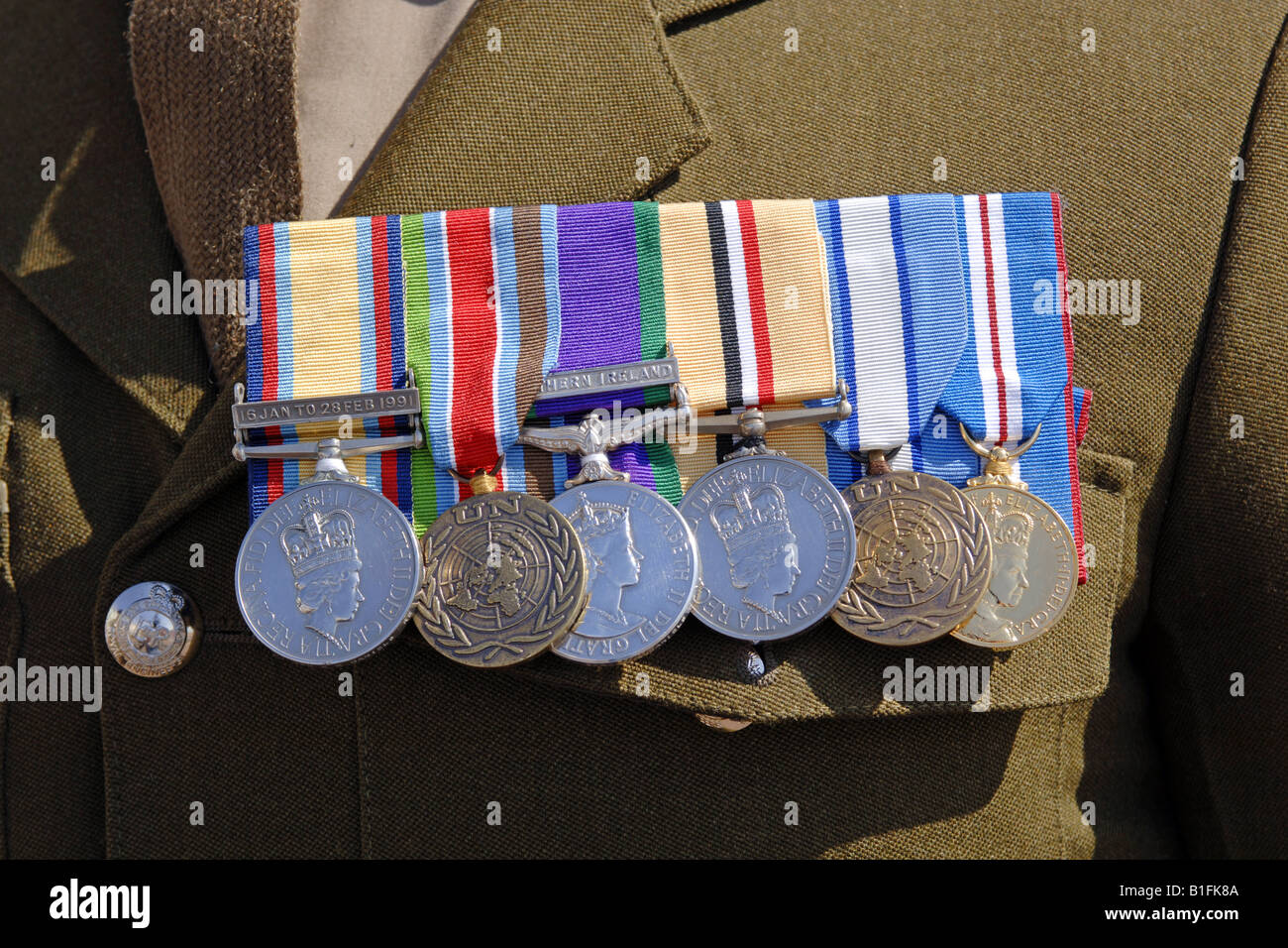 Group of medals on the chest of a British Soldier Stock Photo Alamy