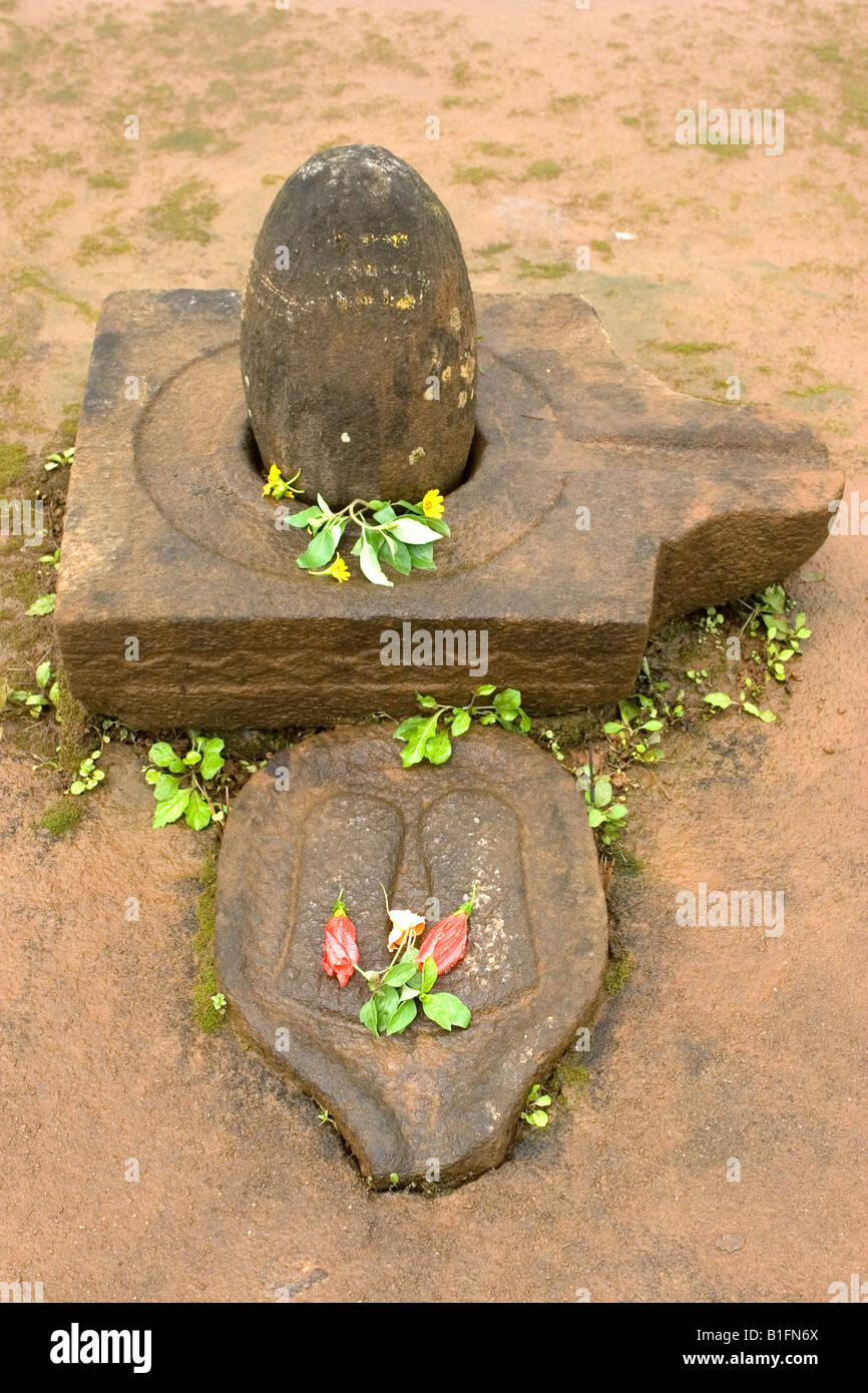 A lingam at the Bhagamandala Temple at Sangam, a saxred confluence of three rivers in Karnataka, southern India. Stock Photo