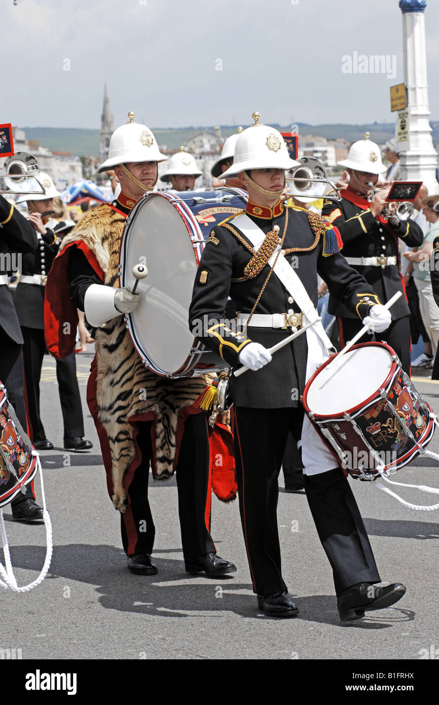 Band of the Royal Marines in cerimonial uniforms march through