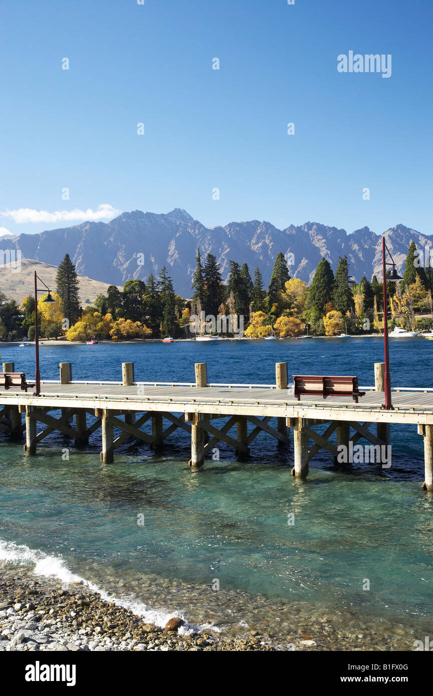 Pier Lake Wakatipu and The Remarkables Queenstown Otago South Island New Zealand Stock Photo
