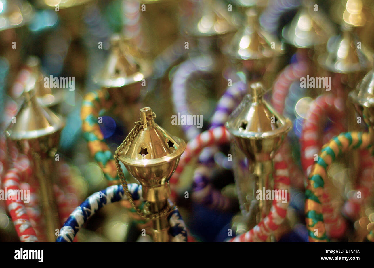 Copper Shisha pipes for sale in the Grand Bazaar of Istanbul, Turkey. Stock Photo