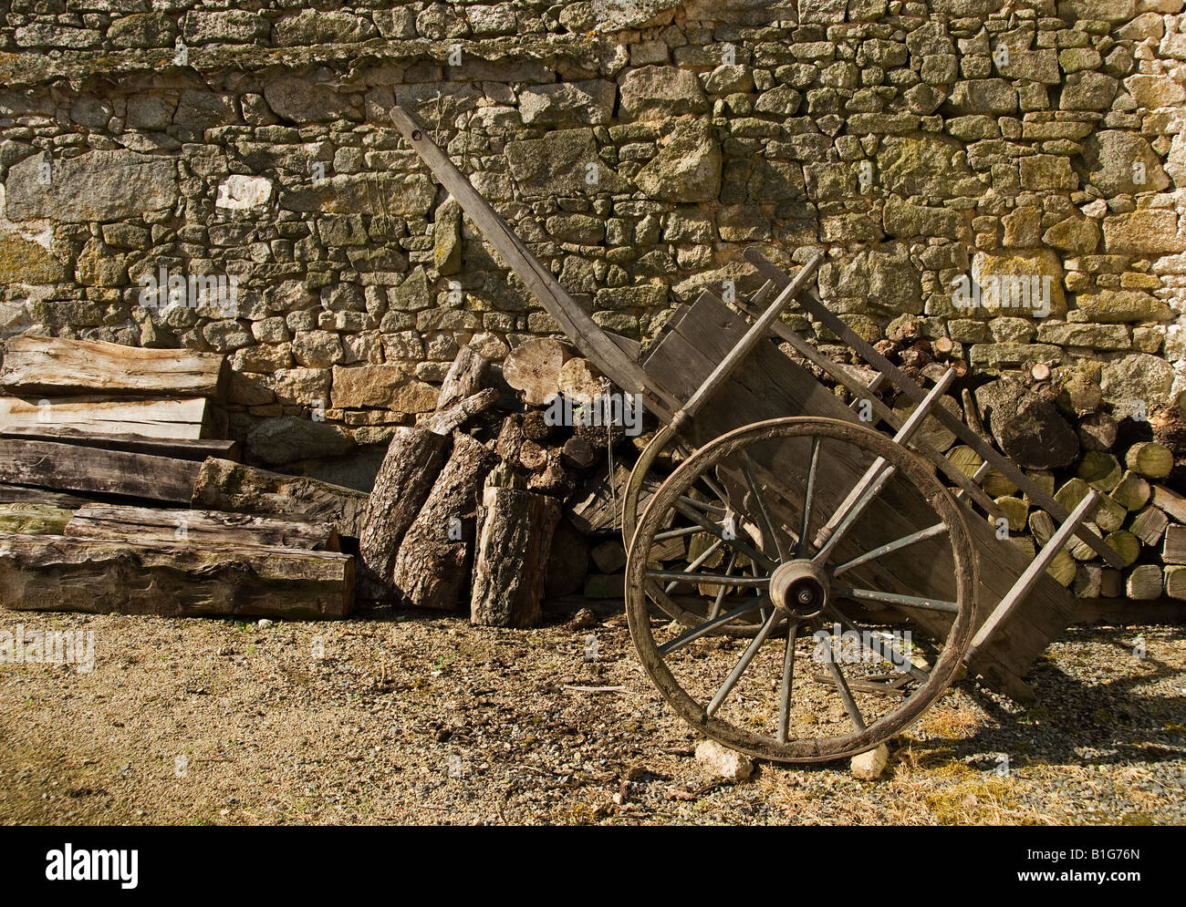 Stock photo of an old wooden cart Montrol Senard is a small village near the Blond Mountains Stock Photo