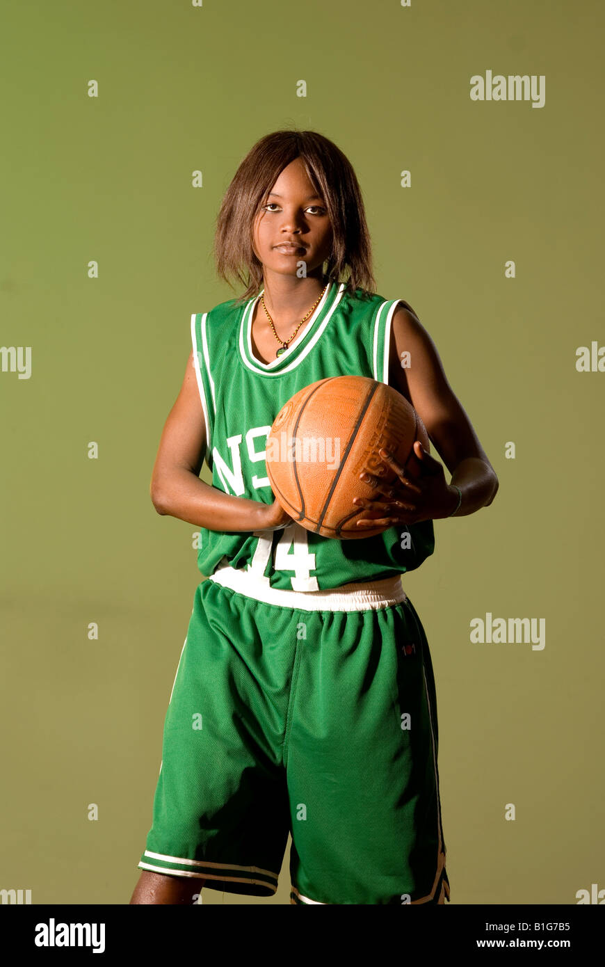 black african female basketball player with ball Stock Photo Alamy