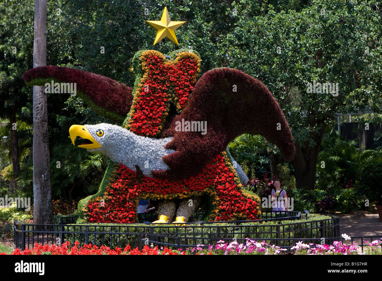 Anheuser Busch Eagle Logo Made with Flowers and on Display at Busch Gardens Africa, in Tampa Florida USA Stock Photo