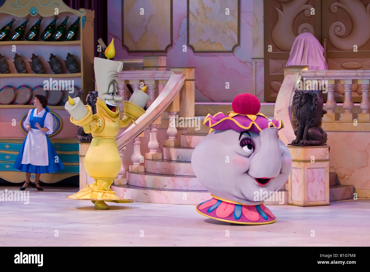 Candle, Teapot and other Characters from Beauty and the Beast Stage