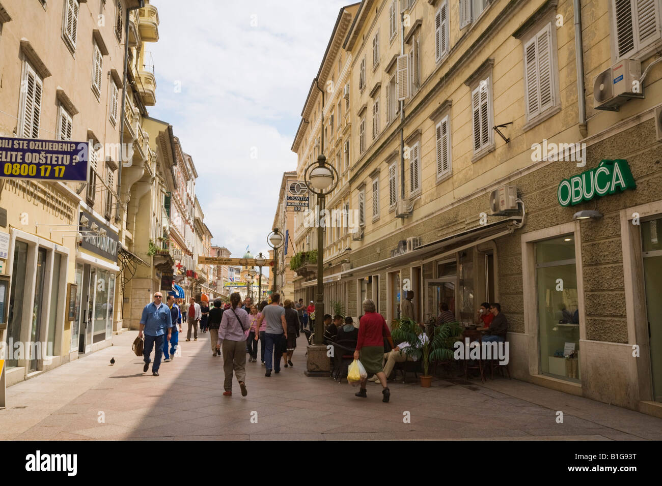 Rijeka Croatia Europe Shops cafe and buildings in pedestrianised Korzo Street busy with people in town centre Stock Photo