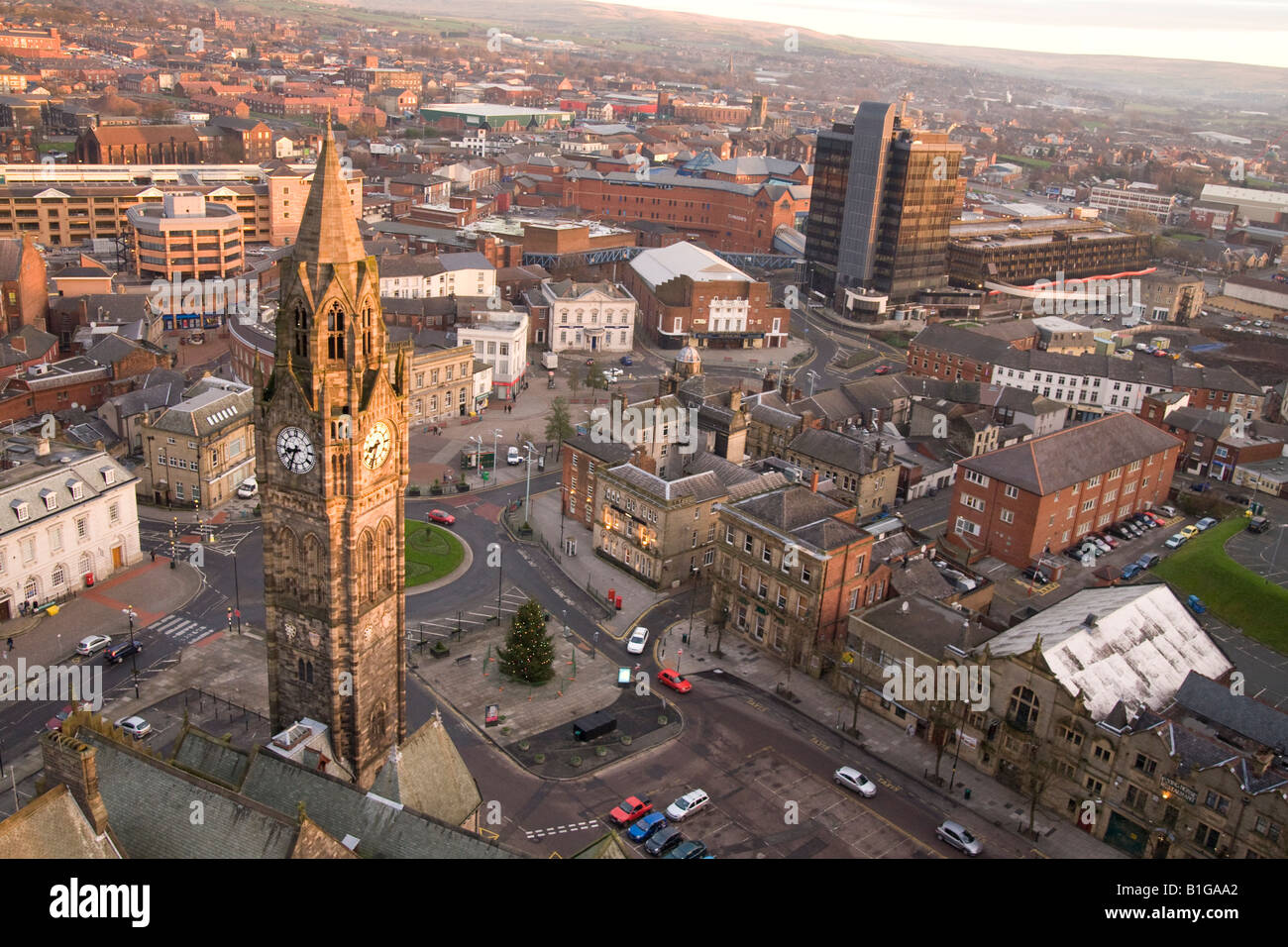 Rochdale Town Centre aerial view Stock Photo